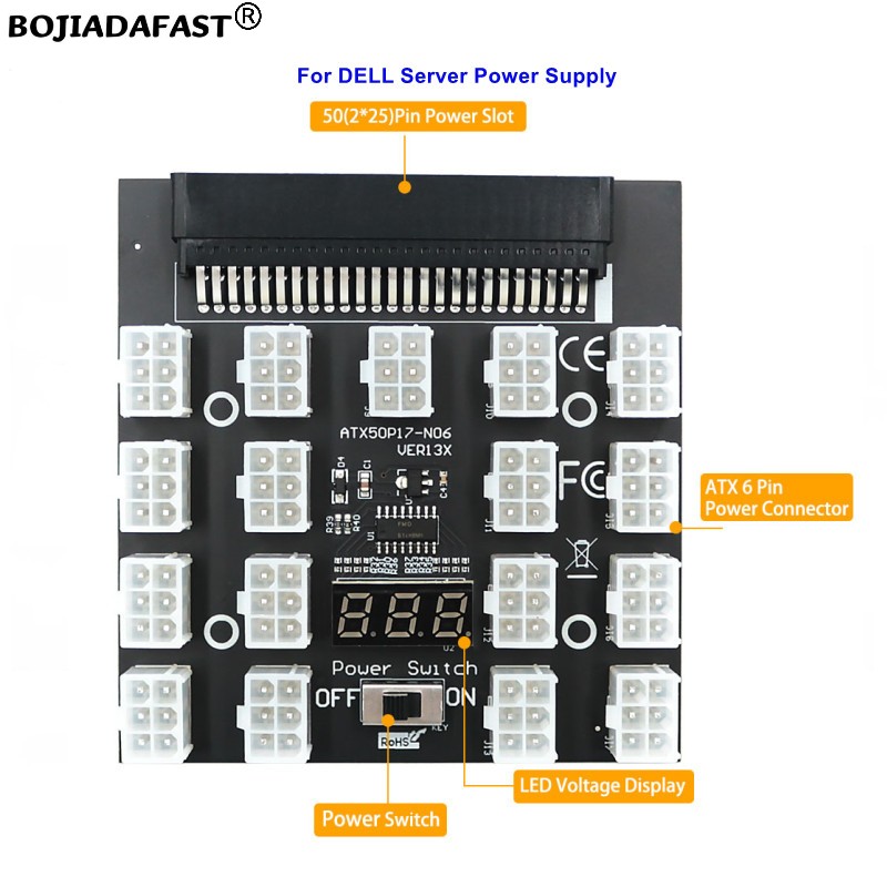 2400W Server Psu Breakout Board - 17 포트 PCI-E 6핀 커넥터 서버
